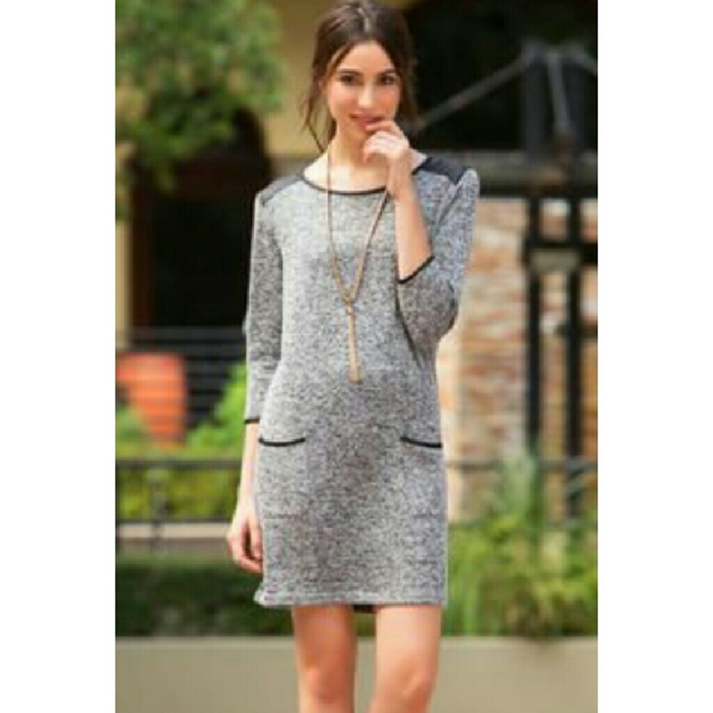 Quinn Gray Sweater Dress w/ Black Accents
